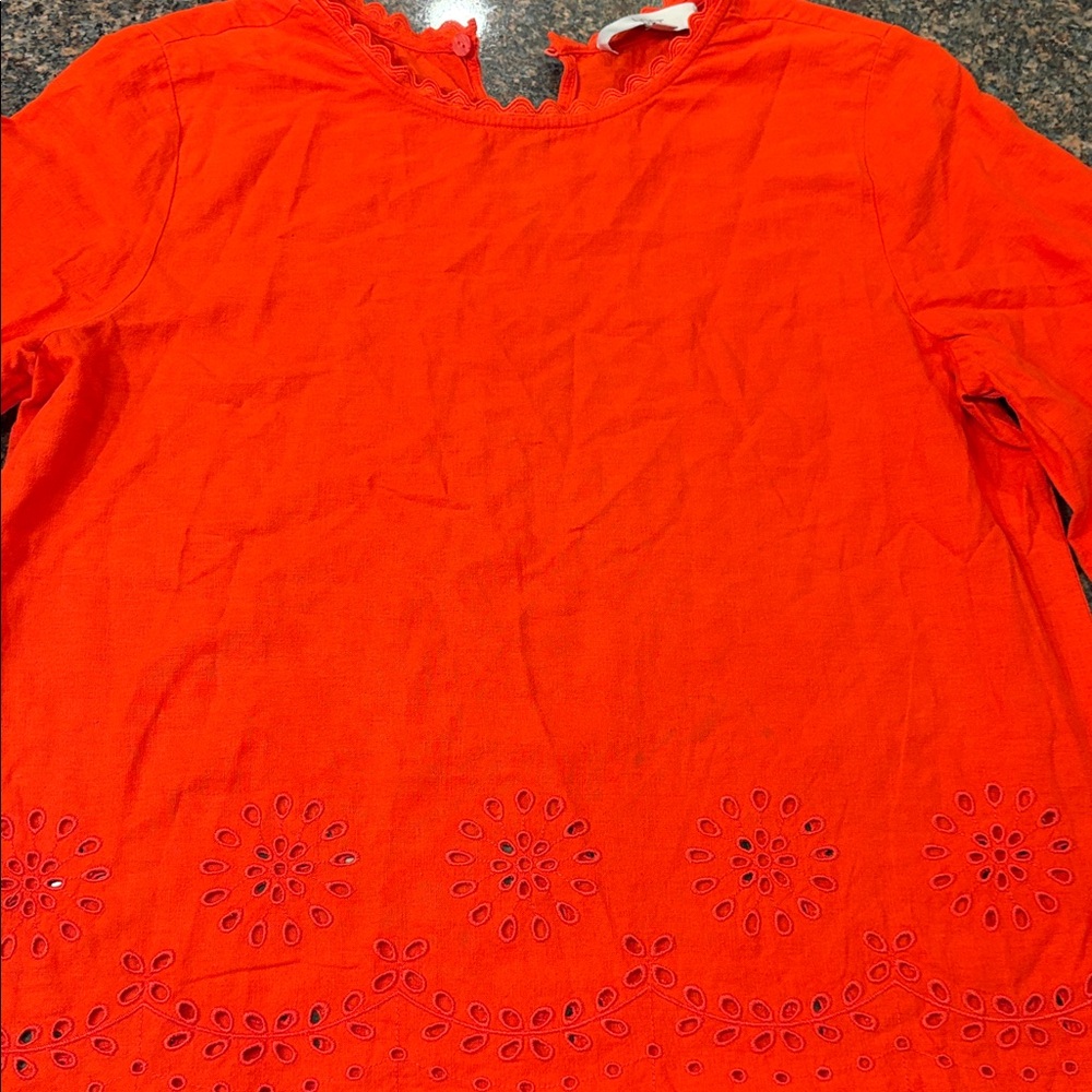 LOFT Vibrant Red Scalloped Blouse - Picture 6 of 6
